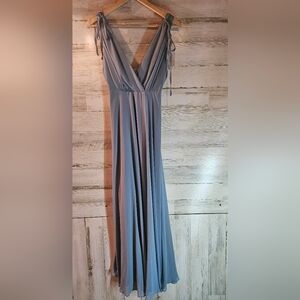 Lulus Dusty Blue Long Maxi Dress Backless Womens Small